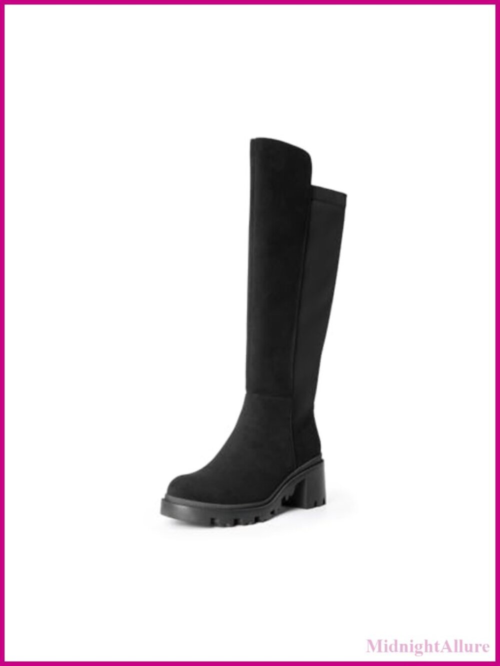 Women Platform Round Toe Knee High Boots Chunky Lug Sole Side Zip